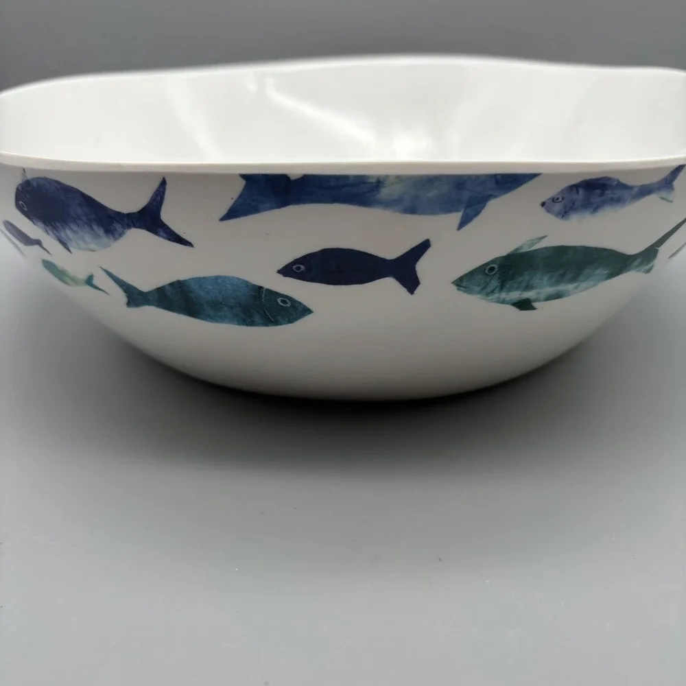 SIGRID OLSEN Fish Melamine Pasta Salad Bowl Green Teal Blue‎ 11.75